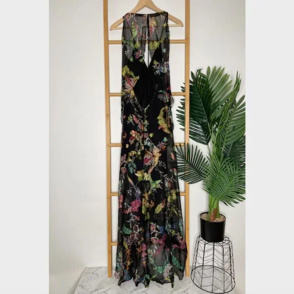SOLD Etro Black Metallic Floral Print Fil Coupé Silk Chiffon Dress Size 44 S-M - Picture 3 of 13